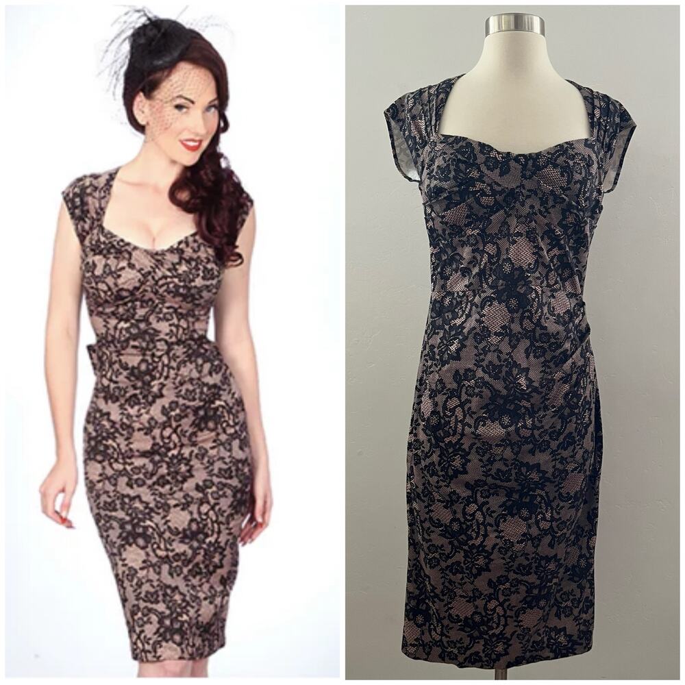 Stop Staring! Alicia Estrada Love Lace Dress Large Pink Black Eveningwear NEW